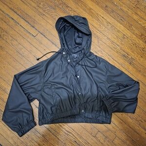 Black Cropped Hooded Coach Windbreaker  Jacket